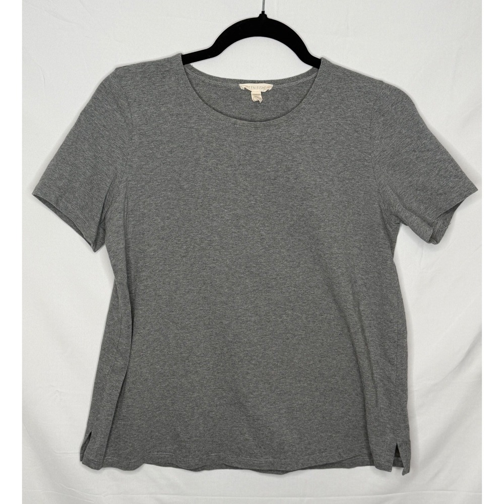 Eileen Fisher Gray Organic Cotton T-Shirt Short Sleeve Side Slit XS Timeless